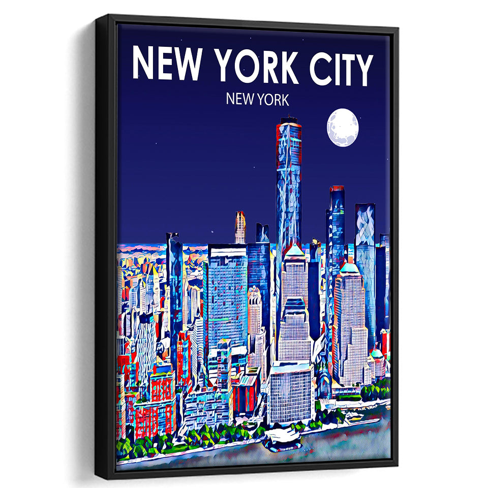New York City NY Art V1, Large Canvas, Framed Canvas Print Wall Art Home Decor, Floating Frame
