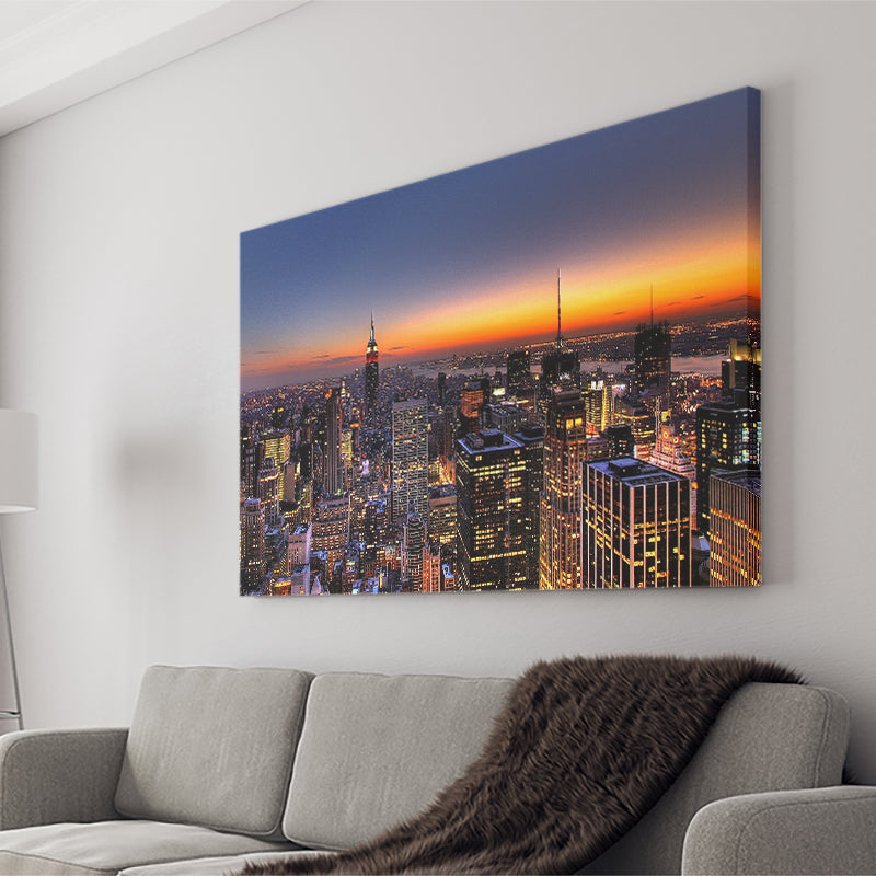 New York City Skyline Sunset Canvas Wall Art - Canvas Prints, Prints for Sale, Canvas Painting, Canvas On Sale