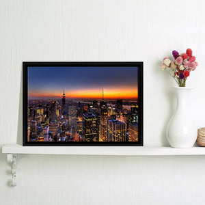 New York City Skyline Sunset Framed Canvas Wall Art - Framed Prints, Prints for Sale, Canvas Painting