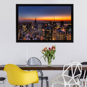 New York City Skyline Sunset Framed Canvas Wall Art - Framed Prints, Prints for Sale, Canvas Painting