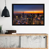 New York City Skyline Sunset Framed Canvas Wall Art - Framed Prints, Prints for Sale, Canvas Painting