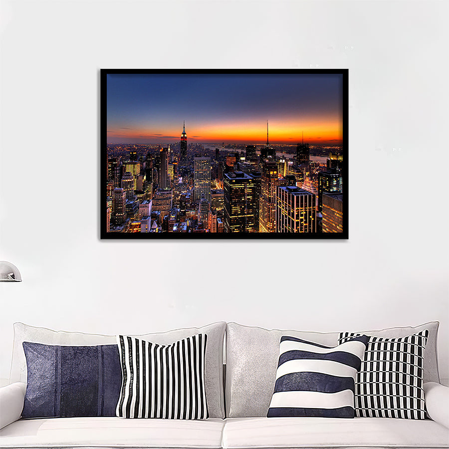 New York City Skyline Sunset Framed Wall Art Prints - Framed Prints, Prints for Sale, Framed Art