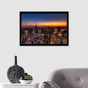 New York City Skyline Sunset Framed Wall Art Prints - Framed Prints, Prints for Sale, Framed Art