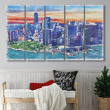 New York City Watercolor New York City, 5 Pieces B, Multi Panel Canvas Prints Wall Art Decor
