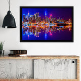 New York City By Night River Hudson Framed Canvas Wall Art - Framed Prints, Prints for Sale, Canvas Painting