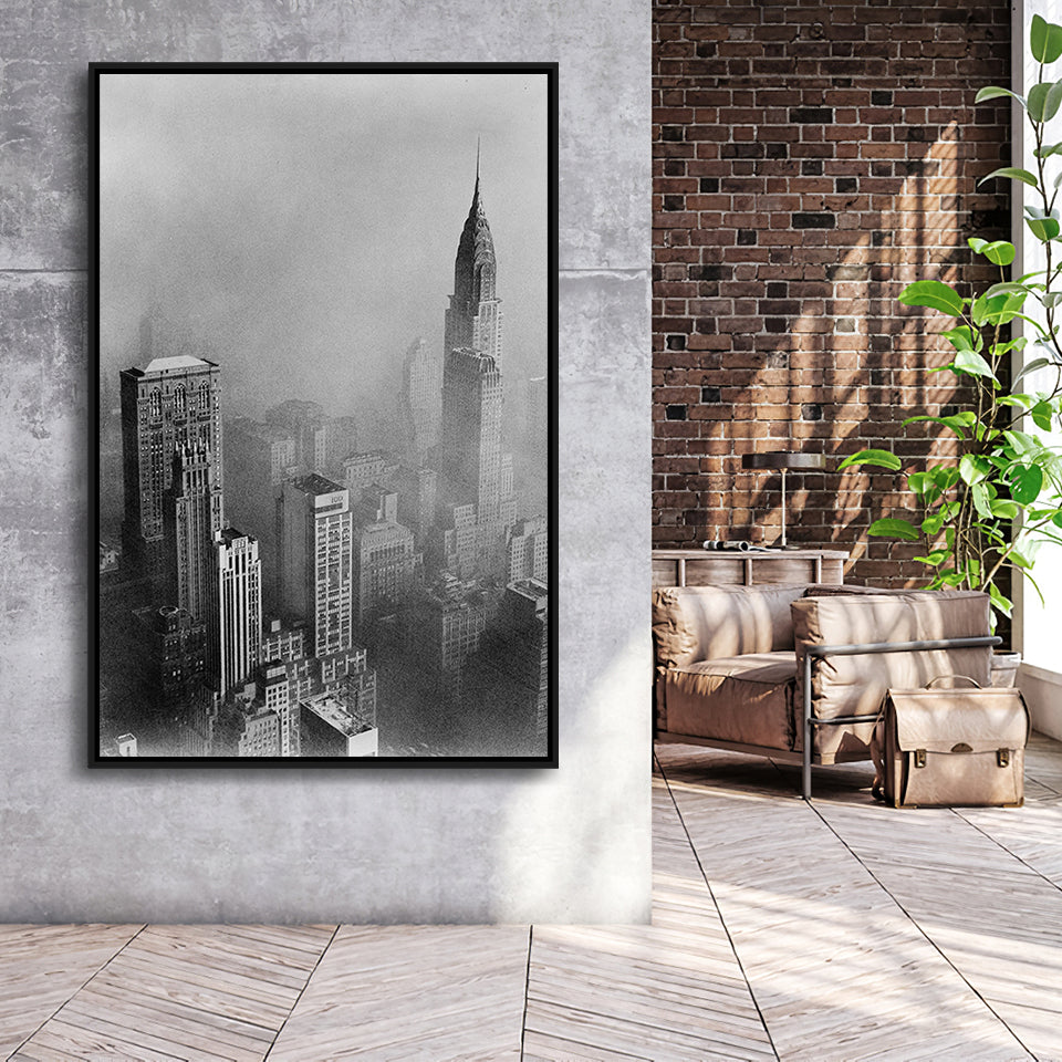 New York Cityscape Black And White Print, Empire State Building Framed Canvas Prints Wall Art Home Decor, Floating Frame
