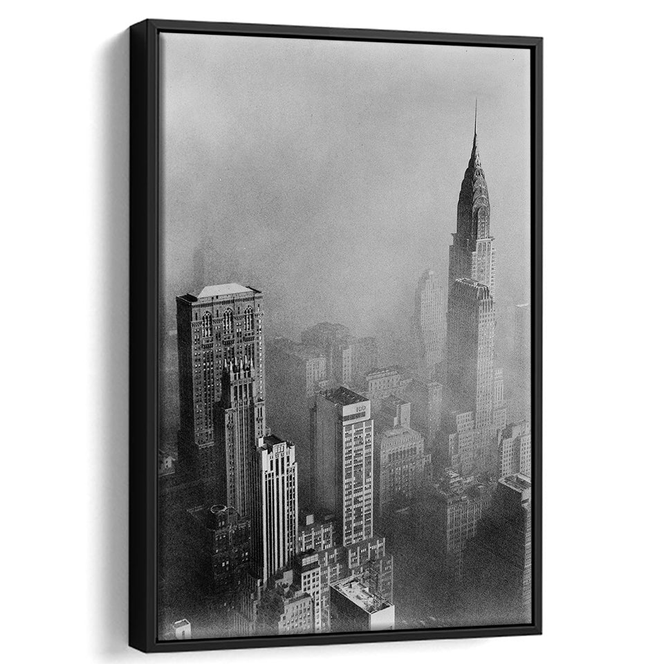 New York Cityscape Black And White Print, Empire State Building Framed Canvas Prints Wall Art Home Decor, Floating Frame