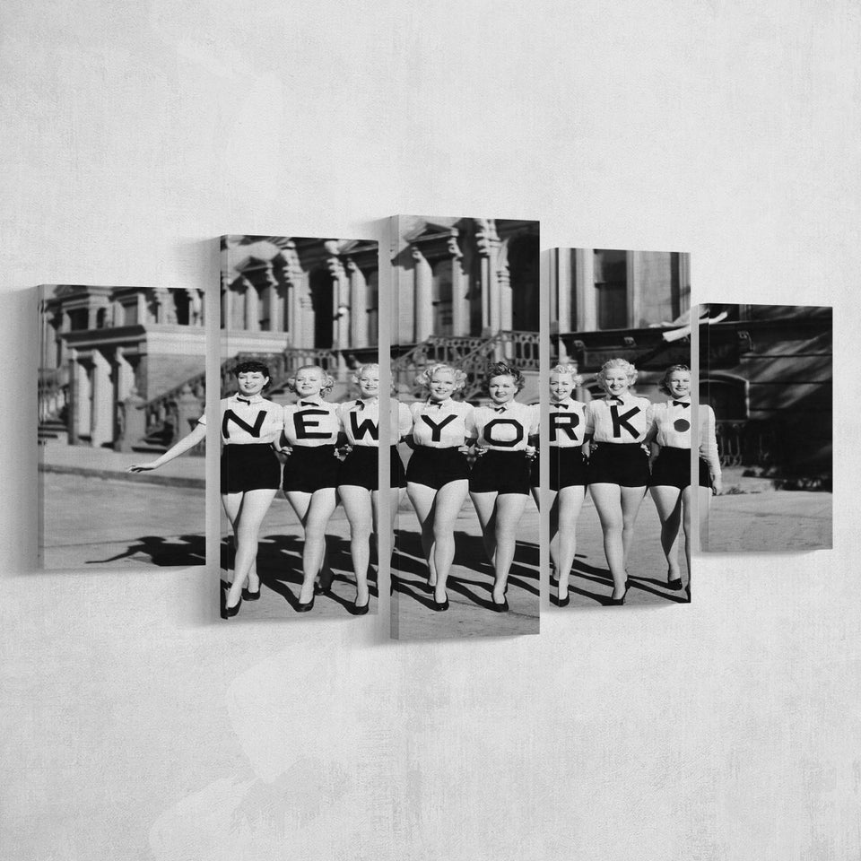 New York Girls Black And White Print, Chorus Line 5 Panels, Canvas Prints Wall Art Decor, Large Canvas Art