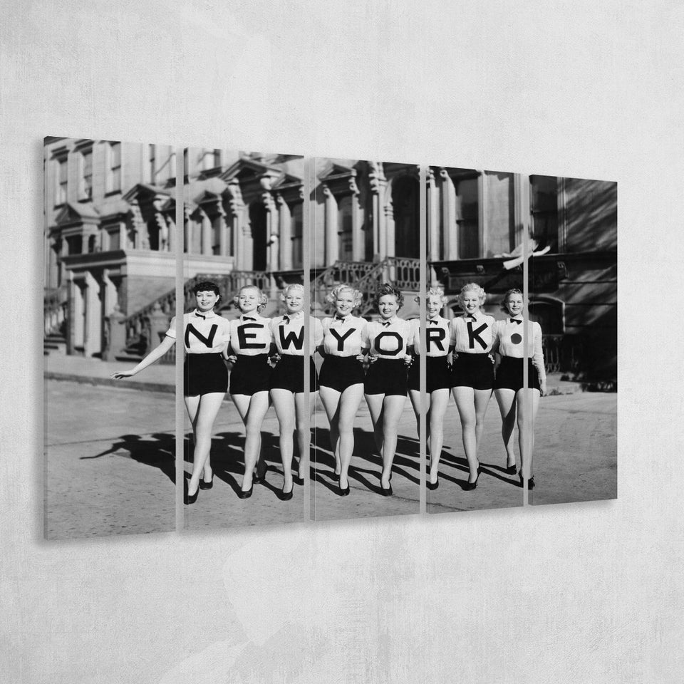 New York Girls Black And White Print, Chorus Line Larger Canvas Art, 5 Piece Canvas Prints Wall Art Decor