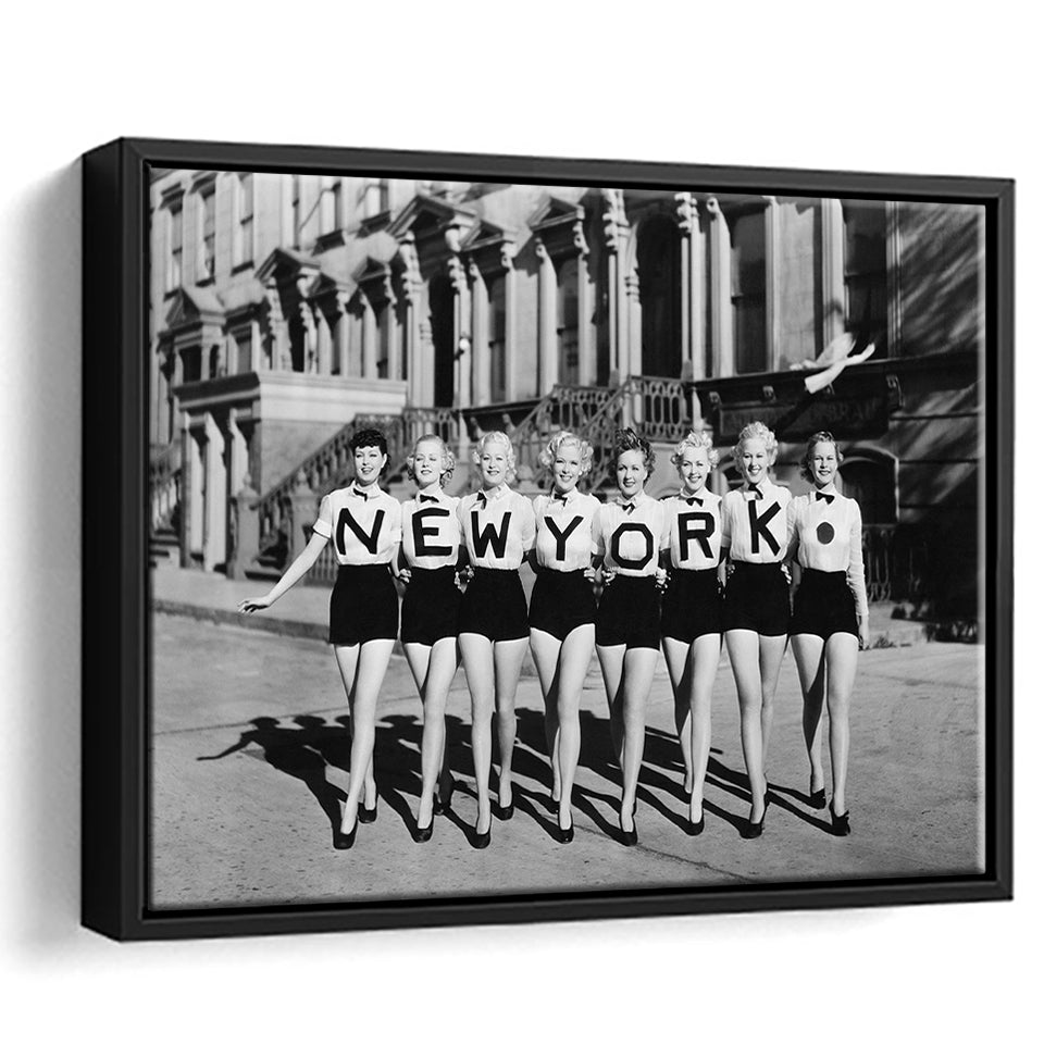 New York Girls Black And White Print, Chorus Line Framed Canvas Prints Wall Art Home Decor,Floating Frame
