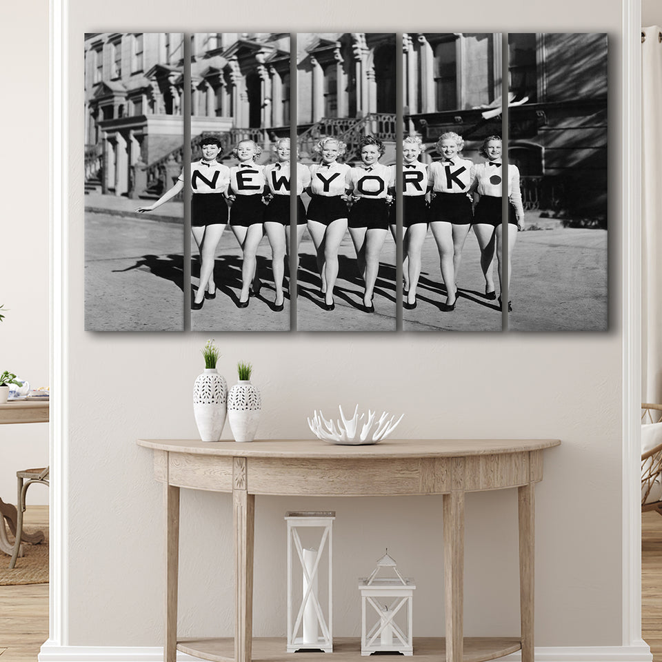 New York Girls Black And White Print, Chorus Line Larger Canvas Art, 5 Piece Canvas Prints Wall Art Decor