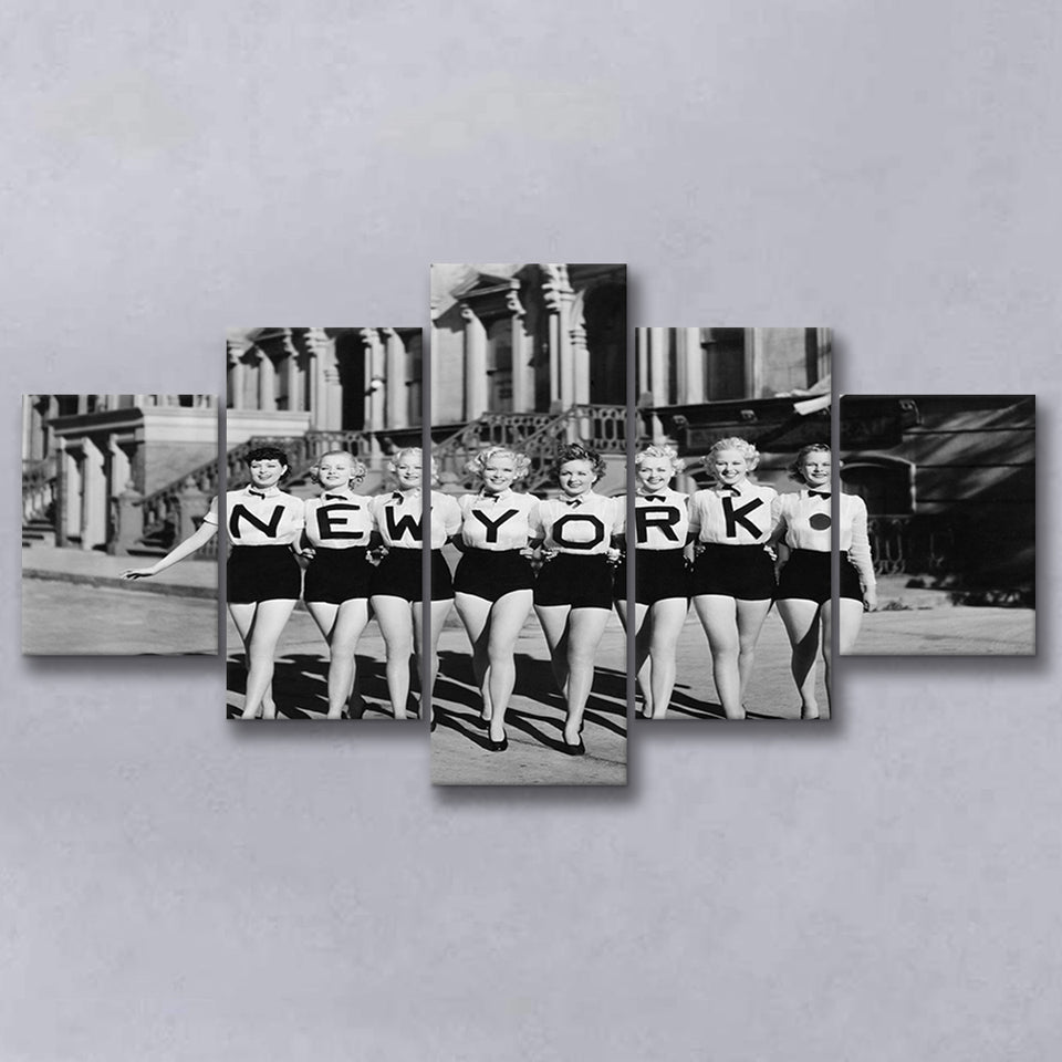 New York Girls Black And White Print, Chorus Line 5 Panels, Canvas Prints Wall Art Decor, Large Canvas Art