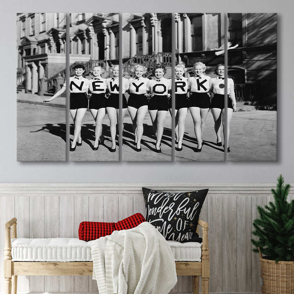 New York Girls Black And White Print, Chorus Line Larger Canvas Art, 5 Piece Canvas Prints Wall Art Decor