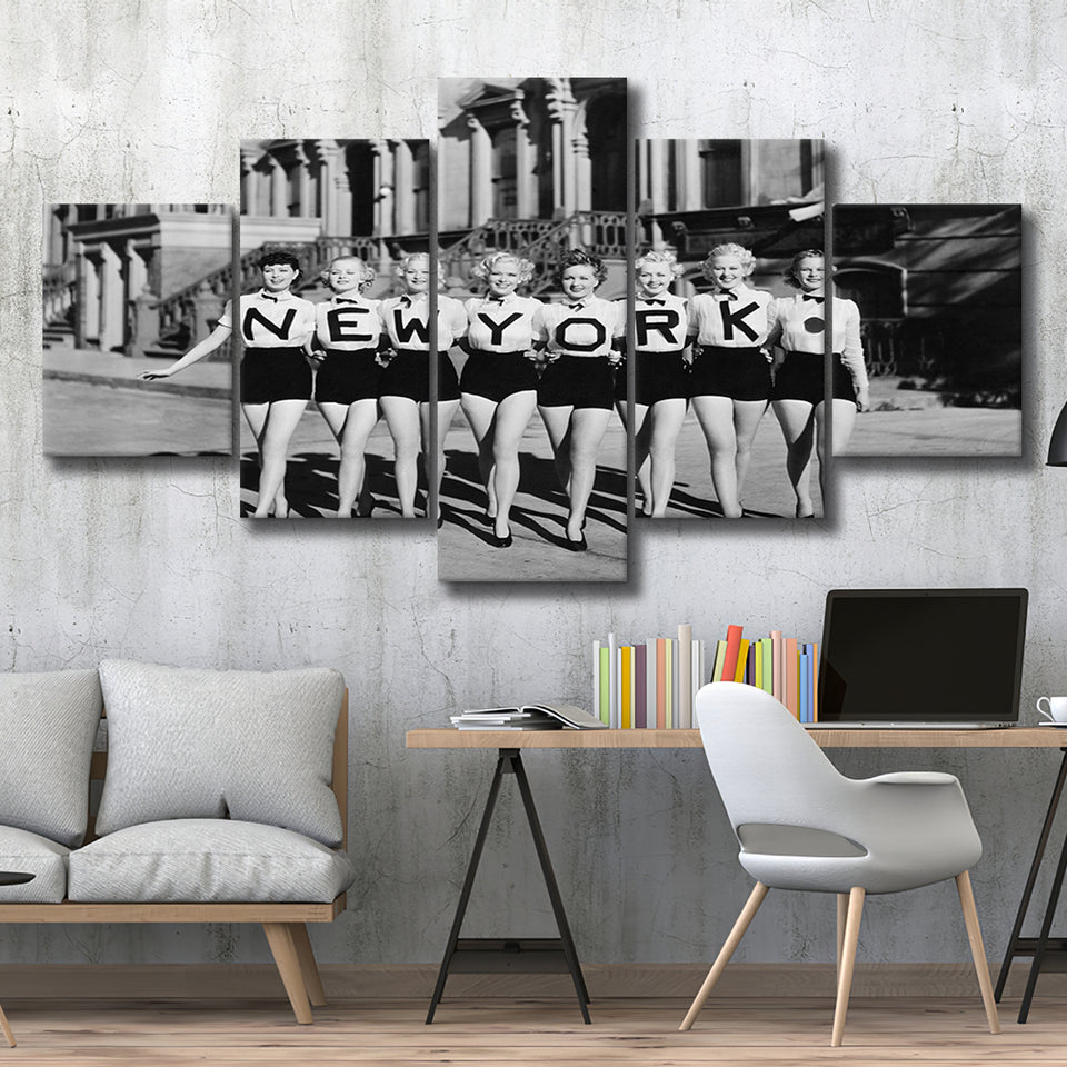 New York Girls Black And White Print, Chorus Line 5 Panels, Canvas Prints Wall Art Decor, Large Canvas Art