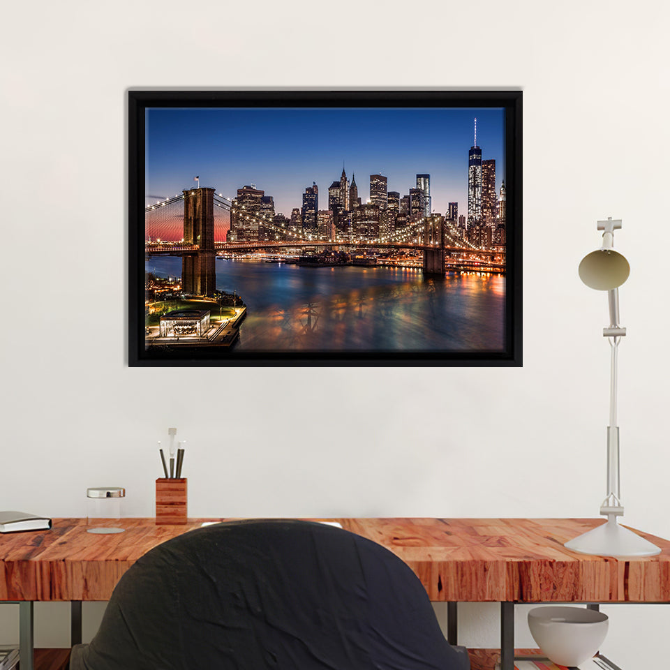 New York Street Night Lights Framed Canvas Wall Art - Framed Prints, Prints for Sale, Canvas Painting