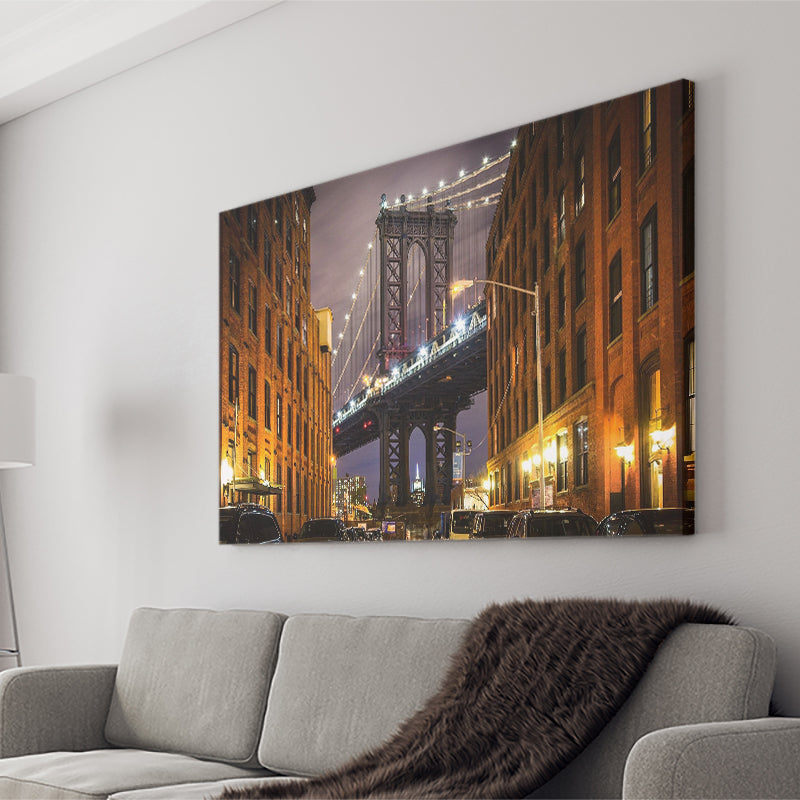 New York Usa Manhattan Bridge Buildings Strest Canvas Wall Art - Canvas Prints, Prints for Sale, Canvas Painting, Canvas On Sale