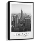 New York Usa 2 Black And White Art Framed Canvas Prints Wall Art Home Decor, Floating Frame