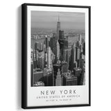 New York Usa Black And White Art Framed Canvas Prints Wall Art Home Decor, Floating Frame