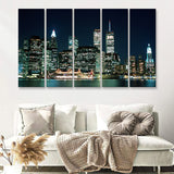 New York Night Lights Beatutyfull 5 Pieces Canvas Prints Wall Art Decor - Painting Canvas,Multi Panel,Painting Prints,For Sale