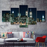 New York Night Lights Beatutyfull  5 Pieces Canvas Prints Wall Art - Painting Canvas, Multi Panel, Home Wall Decor, For Sale