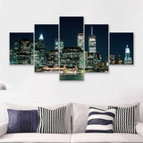 New York Night Lights Beatutyfull  5 Pieces Canvas Prints Wall Art - Painting Canvas, Multi Panel, Home Wall Decor, For Sale