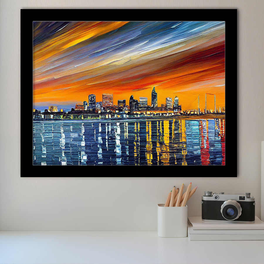 Newport News Virginia Skyline Newport City Painting Wall Art, Sport Prints Fan Gift, Framed Art Prints Wall Art Decor