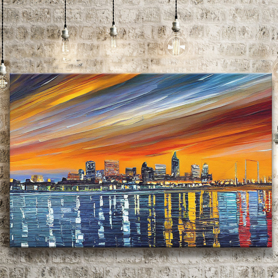 Newport News Virginia Skyline Newport City Painting Wall Art, Sport Art Prints Fan Gift, Canvas Prints Wall Art Decor