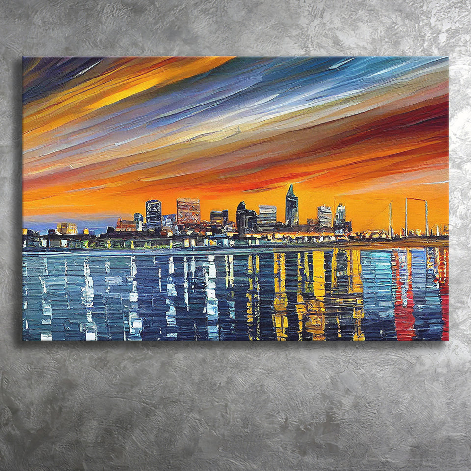 Newport News Virginia Skyline Newport City Painting Wall Art, Sport Art Prints Fan Gift, Canvas Prints Wall Art Decor