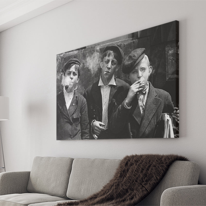 Newsies Boys Smoking Black And White Print, Lewis Hine Canvas Prints Wall Art Home Decor