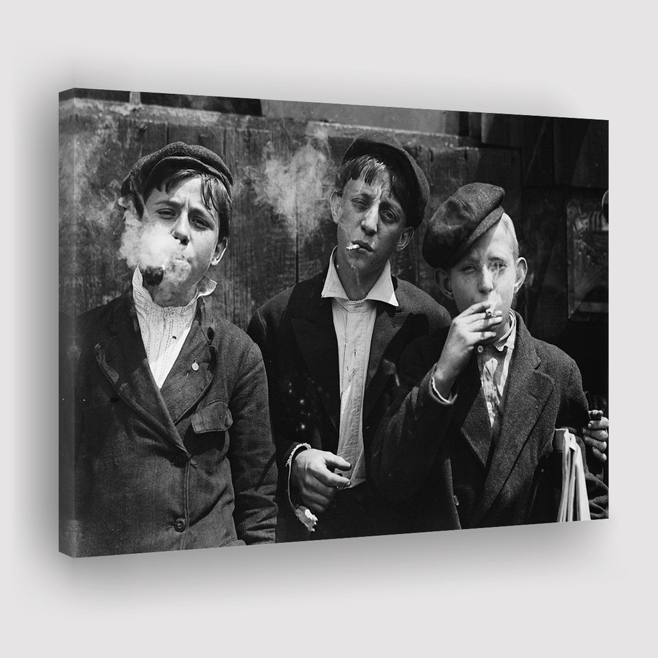 Newsies Boys Smoking Black And White Print, Lewis Hine Canvas Prints Wall Art Home Decor