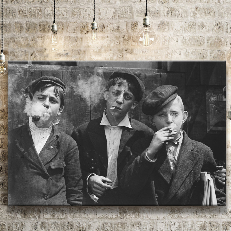 Newsies Boys Smoking Black And White Print, Lewis Hine Canvas Prints Wall Art Home Decor