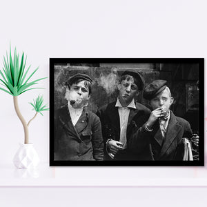 Newsies Boys Smoking Black And White Print, Lewis Hine Framed Art Prints, Wall Art,Home Decor,Framed Picture