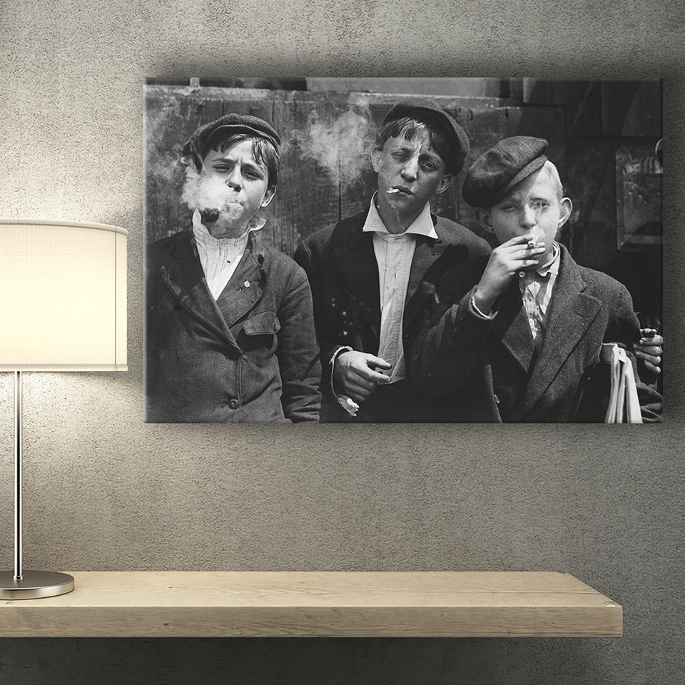 Newsies Boys Smoking Black And White Print, Lewis Hine Canvas Prints Wall Art Home Decor