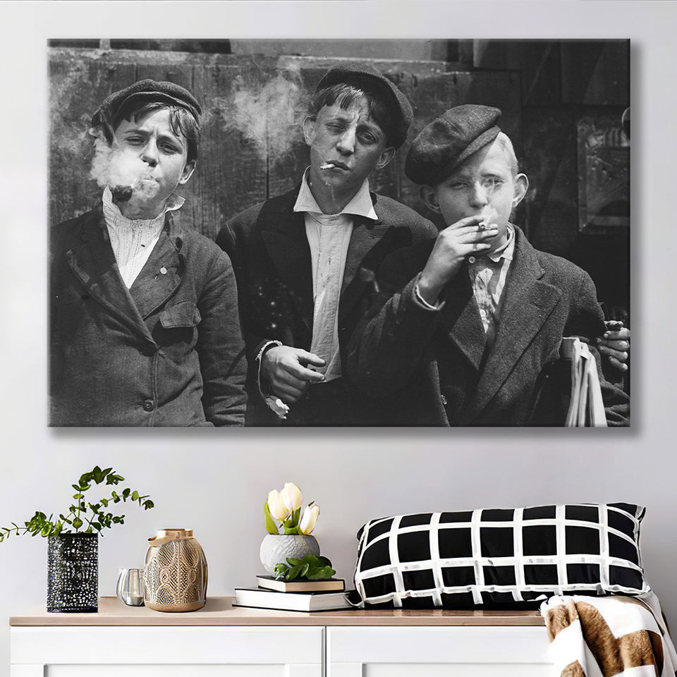 Newsies Boys Smoking Black And White Print, Lewis Hine Canvas Prints Wall Art Home Decor