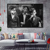 Newsies Boys Smoking Black And White Print, Lewis Hine Framed Canvas Prints Wall Art Home Decor,Floating Frame