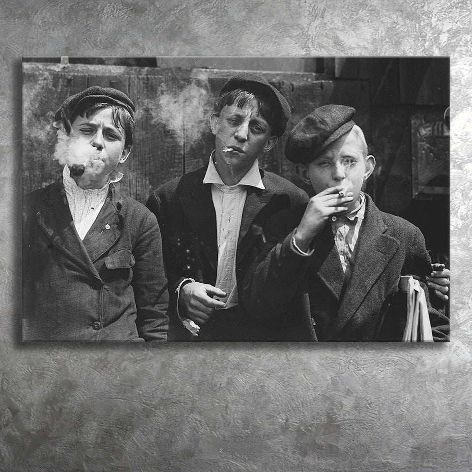Newsies Boys Smoking Black And White Print, Lewis Hine Canvas Prints Wall Art Home Decor
