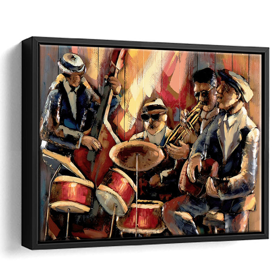 Music wall art Jazz Club Musical instruments Painting Framed Canvas Prints Wall Art - Painting Prints, Wall Decor, Floating Frame