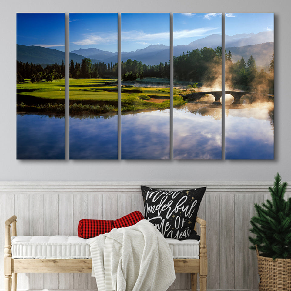 Nicklaus North Golf Club Hole 03 & 12, Whistler, Bc Canada, 5 Panels Extra Large Canvas Prints Wall Art Decor