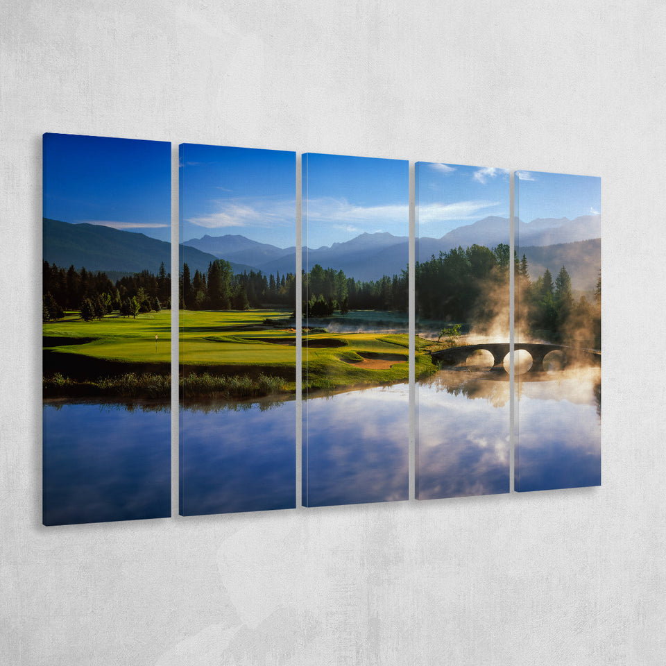 Nicklaus North Golf Club Hole 03 & 12, Whistler, Bc Canada, 5 Panels Extra Large Canvas Prints Wall Art Decor