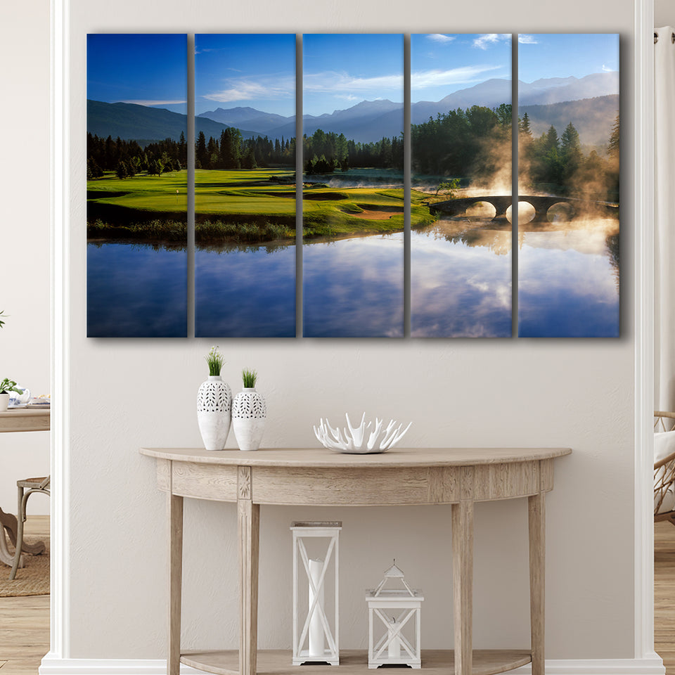 Nicklaus North Golf Club Hole 03 & 12, Whistler, Bc Canada, 5 Panels Extra Large Canvas Prints Wall Art Decor