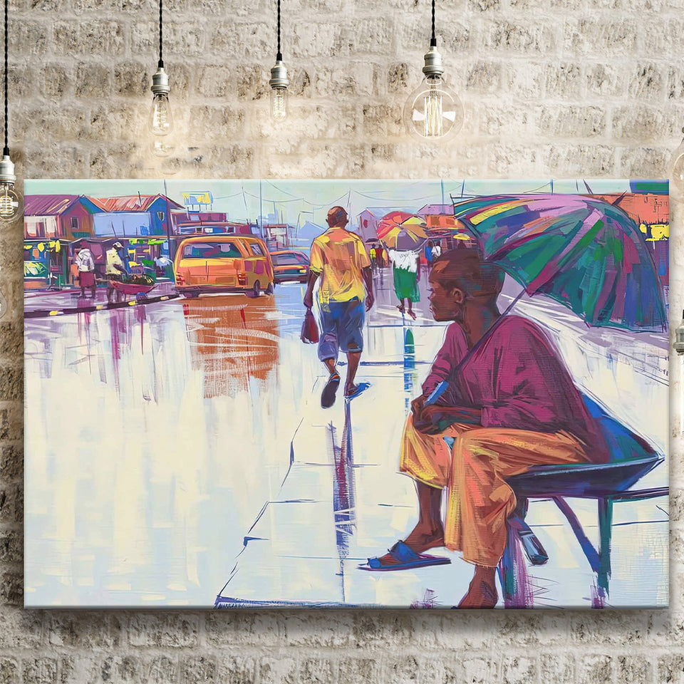 Nigerian Street Scenery, African Woman Canvas Prints Wall Art Home Decor