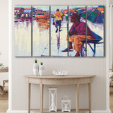 Nigerian Street Scenery, African Woman Larger Canvas Art, 5 Piece Canvas Prints Wall Art Decor