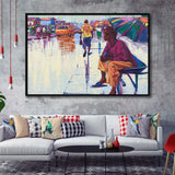 Nigerian Street Scenery, African Woman Framed Canvas Prints Wall Art Home Decor,Floating Frame