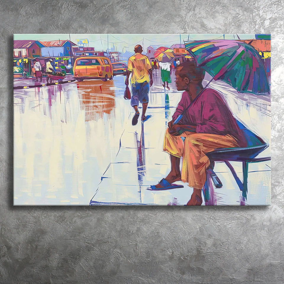 Nigerian Street Scenery, African Woman Canvas Prints Wall Art Home Decor