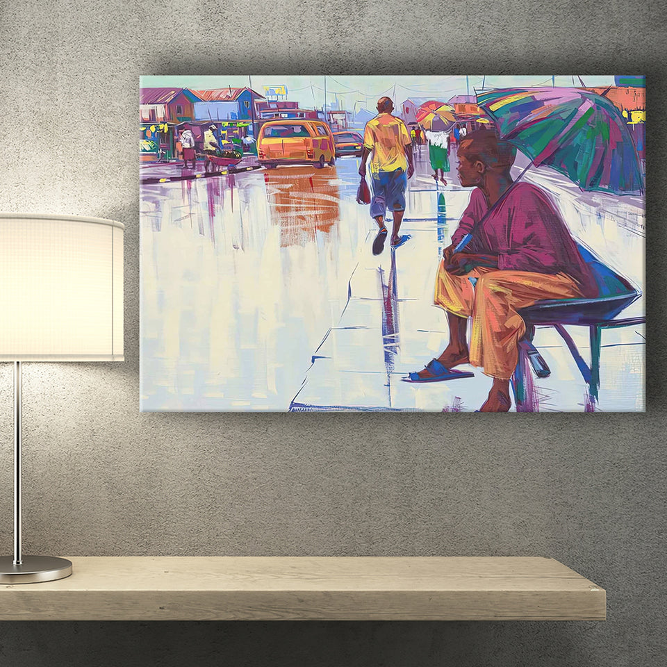 Nigerian Street Scenery, African Woman Canvas Prints Wall Art Home Decor