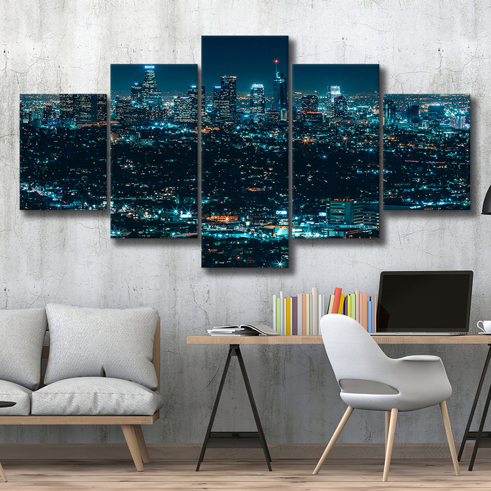 Night City 5 Piece Canvas Prints Wall Art Decor, Multi Panels, Mixed Canvas