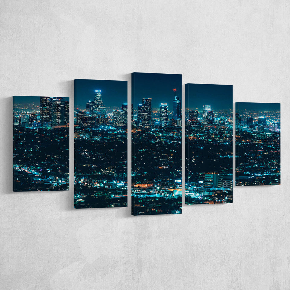 Night City 5 Piece Canvas Prints Wall Art Decor, Multi Panels, Mixed Canvas