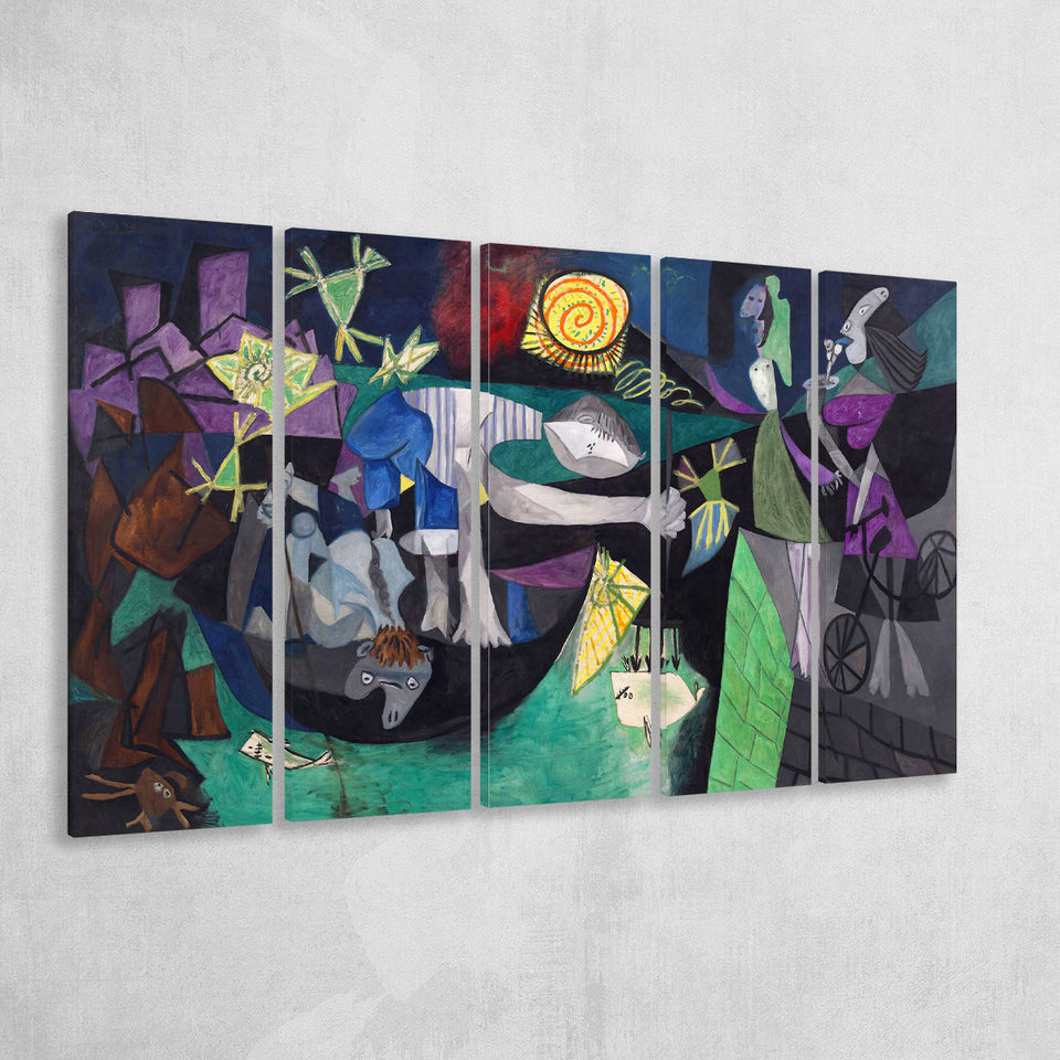 Night Fishing At Antibes, Pablo Picasso Wall Art Larger Canvas Art, 5 Piece Canvas Prints Wall Art Decor