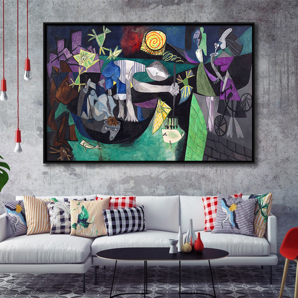 Night Fishing At Antibes, Pablo Picasso Wall Art Framed Canvas Prints Wall Art Home Decor,Floating Frame