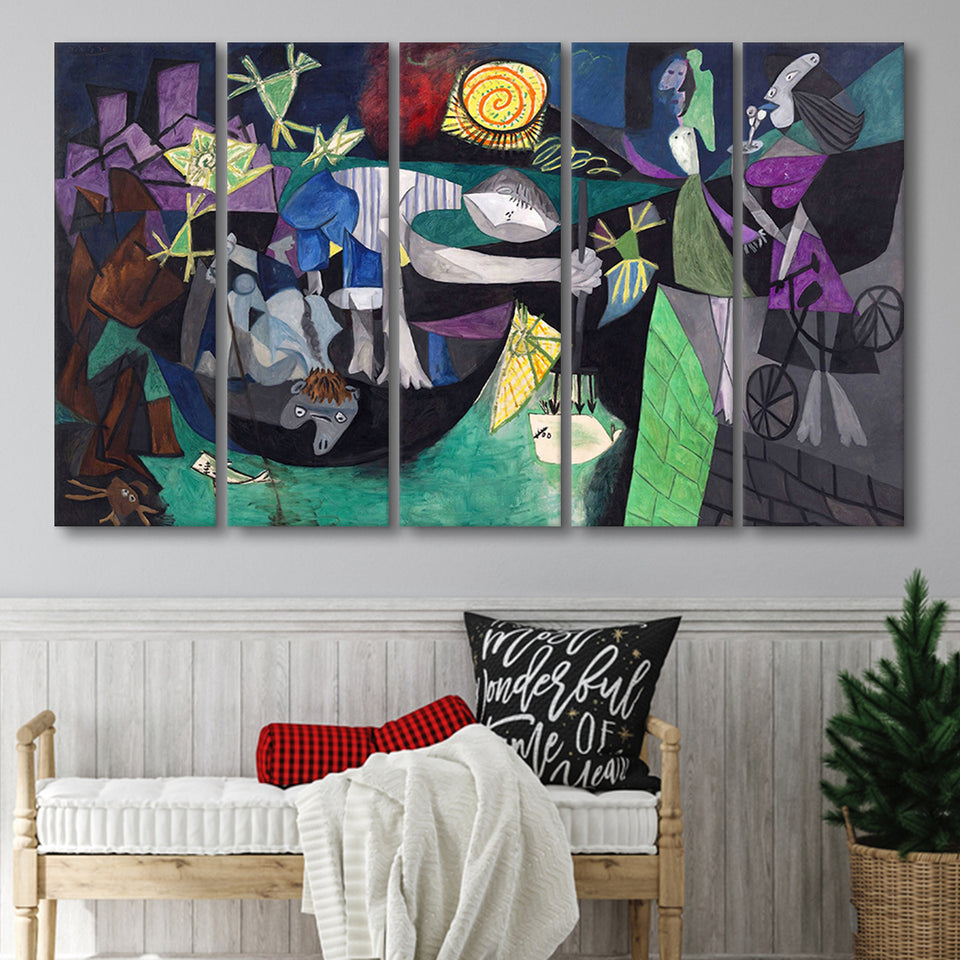 Night Fishing At Antibes, Pablo Picasso Wall Art Larger Canvas Art, 5 Piece Canvas Prints Wall Art Decor